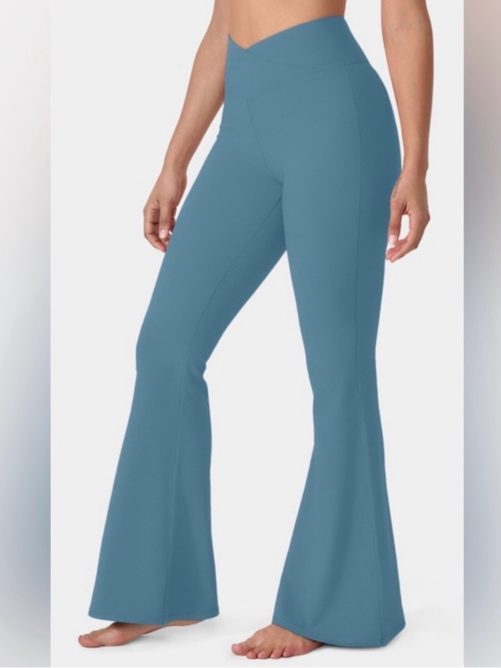Halara Crossover High Waisted Flare Leggings Light Blue Size XL Petite NEW
